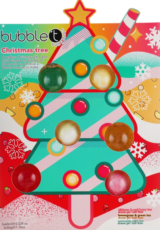 Новорічний подарунковий набір - Bubble T Christmas Tree Bath Selection (bath/bomb/3x50g + sh/gel/3x60g)