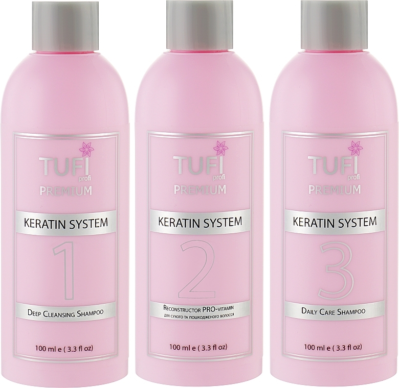 Набір для кератинового випрямлення волосся - Tufi Profi Premium (keratin/100ml + shampoo/100ml*2) — фото N2