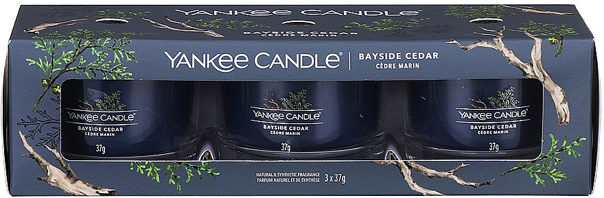 Набор ароматических свечей - Yankee Candle Bayside Cedar (candle/3x37g) — фото N1