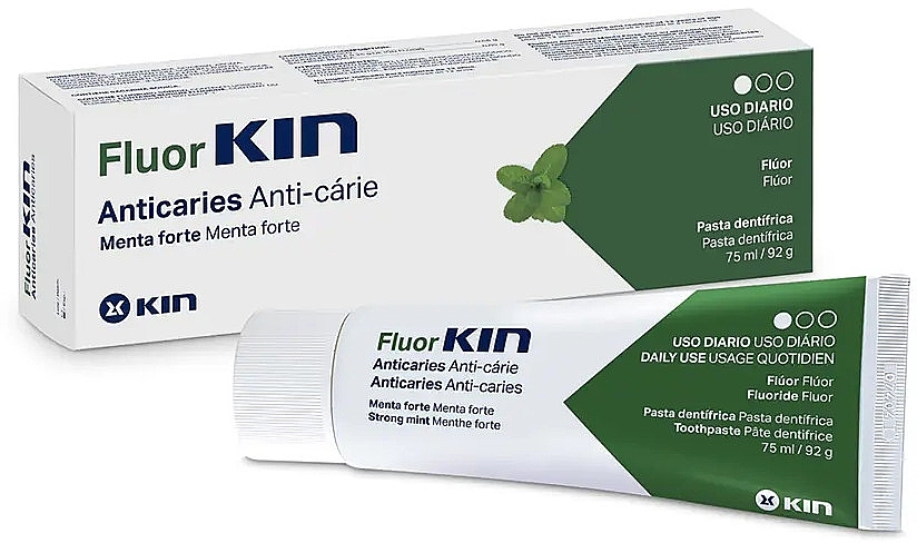 Зубна паста для профілактики карієсу "М'ята" - Kin Fluorkin Anticaries Toothpaste Strong Mint — фото N1