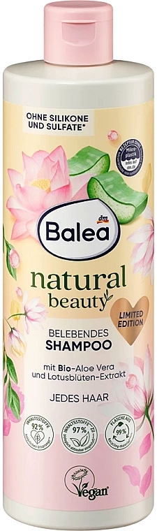 Восстанавливающий шампунь с органическим экстрактом алоэ вера и цветка лотоса - Balea Natural Beauty — фото N1