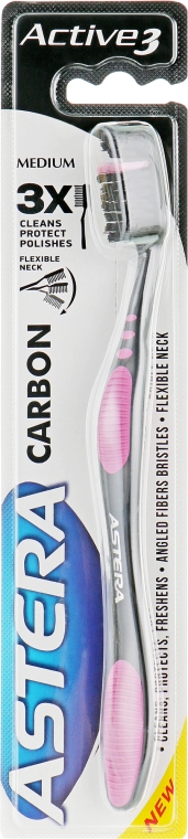 Зубная щетка "Carbon", малиново-черная - Astera Active 3x Cleans Protect Polisher Medium