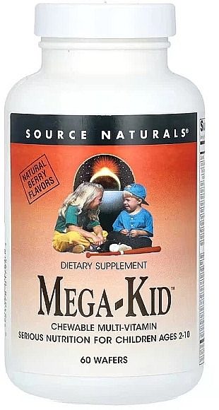 Жувальні мультивітаміни для дітей, з ягідним смаком - Source Naturals Mega-Kid — фото N1