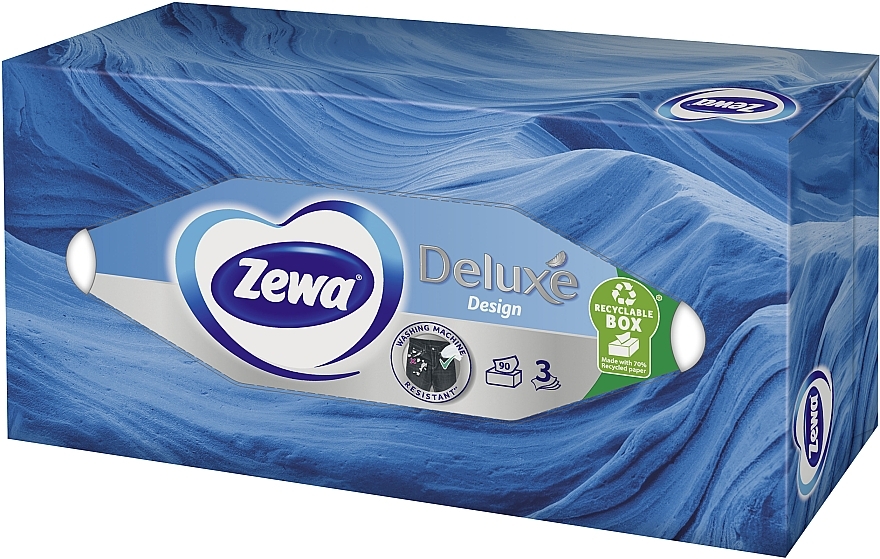 Салфетки косметические трехслойные, синяя дюна, 90 шт. - Zewa Deluxe — фото N1