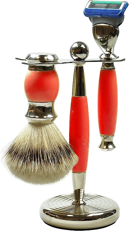 Набор для бритья - Golddachs Pure Bristle, Fusion Polymer Red Chrom (sh/brush + razor + stand) — фото N1