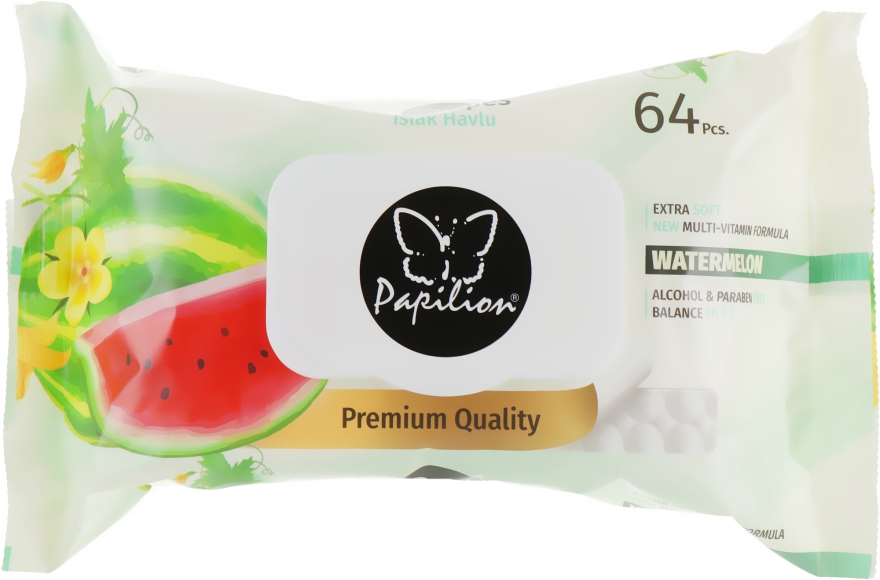 Влажные салфетки с пластиковой крышкой "Арбуз", 64 шт - Papilion Wet Wipes Watermelon