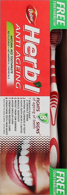 Набор "Anti Ageing", красный - Dabur Herb`l (toothbrush/1шт + toothpaste/150g) — фото N1