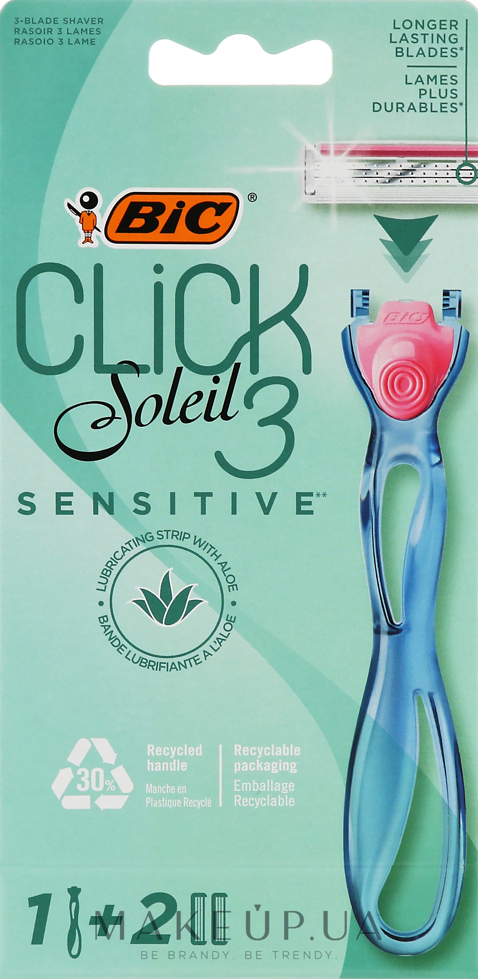 Жіноча бритва з 2 змінними касетами - Bic Click 3 Soleil Sensitive — фото 2шт