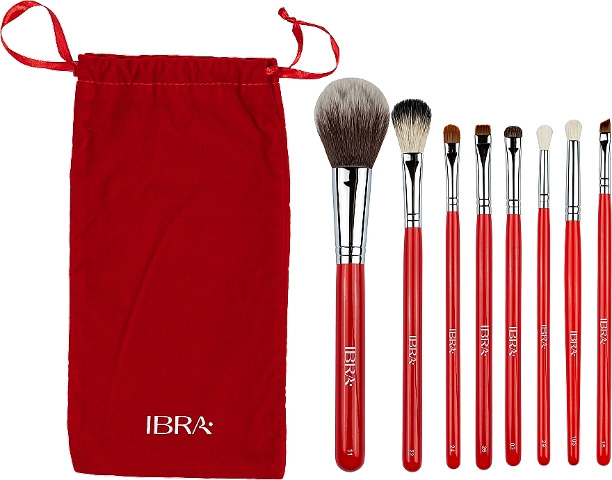 Набор кистей для макияжа в красном чехле, 8 шт. - Ibra Brush Set Red