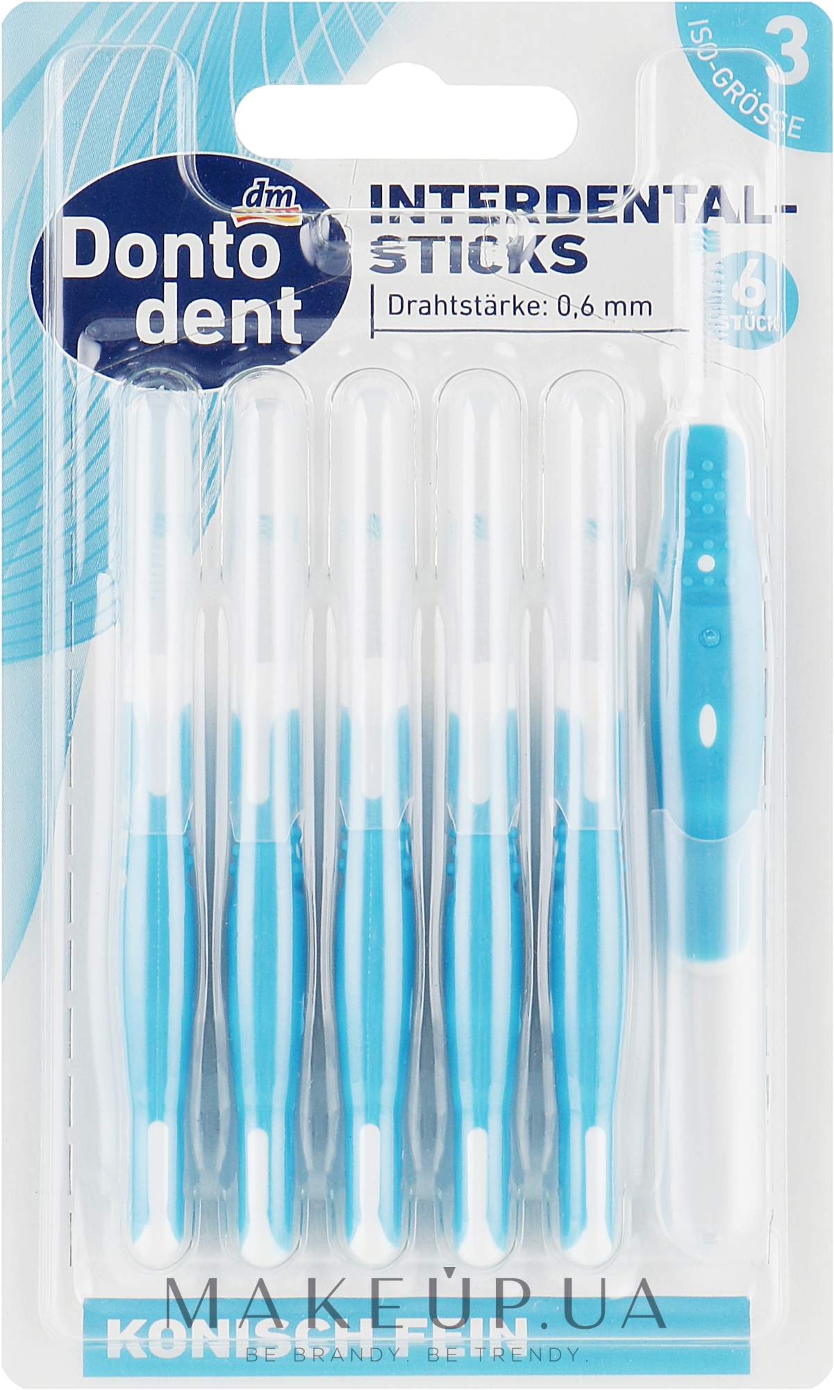 Межзубные щетки, 0,6 мм, голубые - Dontodent Interdental-Sticks ISO 3 — фото 6шт