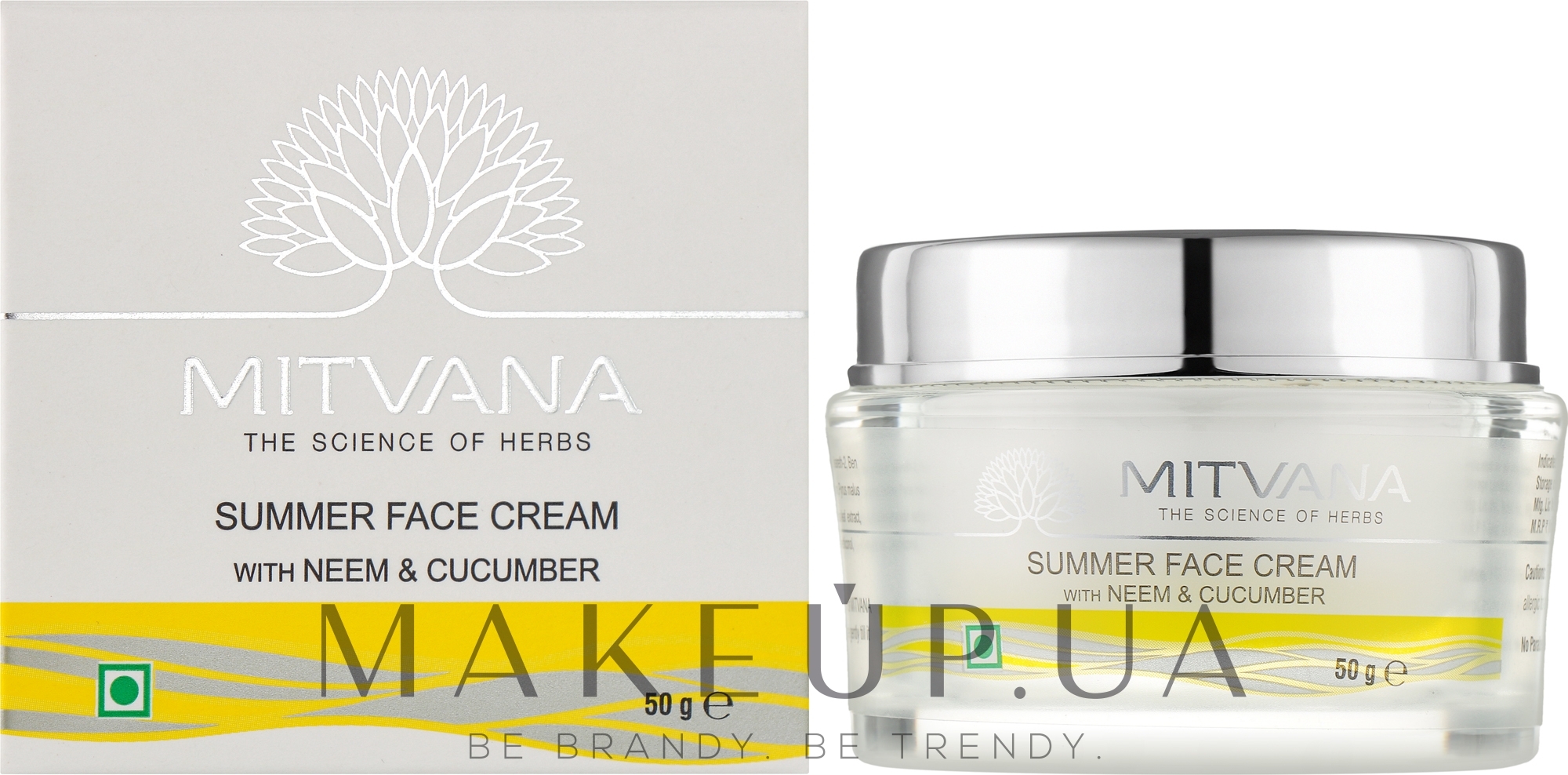 Зволожуючий та охолоджуючий літній крем для обличчя з німом та огірком - Mitvana Summer Face Cream With Neem & Cucumber — фото 50g
