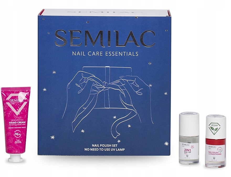 Набор - Semilac Nail Care Essential (h/cr/25ml + nail/base&top/7ml + nail/polish/7ml) — фото N1