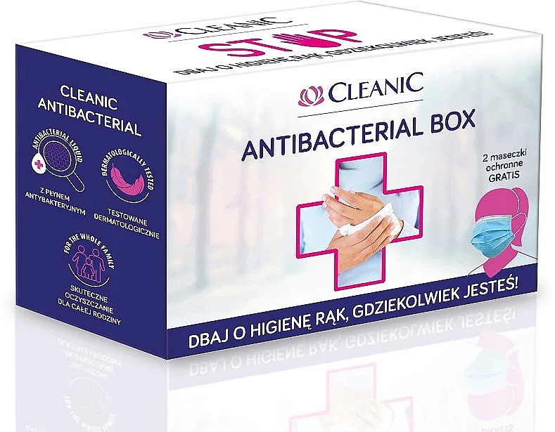 Набір - Cleanic Antibacterial Box (wipes/3 pack + hand/gel/50ml + mask/2pcs) — фото N1