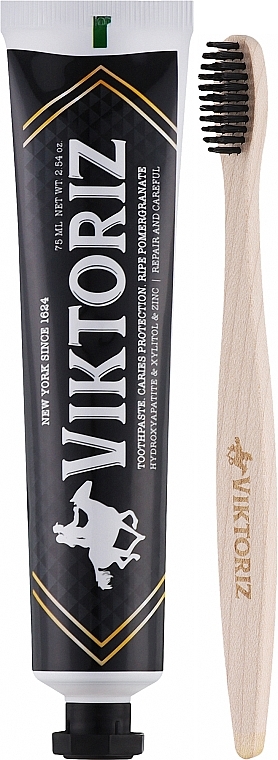 УЦЕНКА Набор "Бамбуковый уголь" - Viktoriz New York Gift Set (toothpaste/75ml + toothbrush/1pcs) * — фото N2
