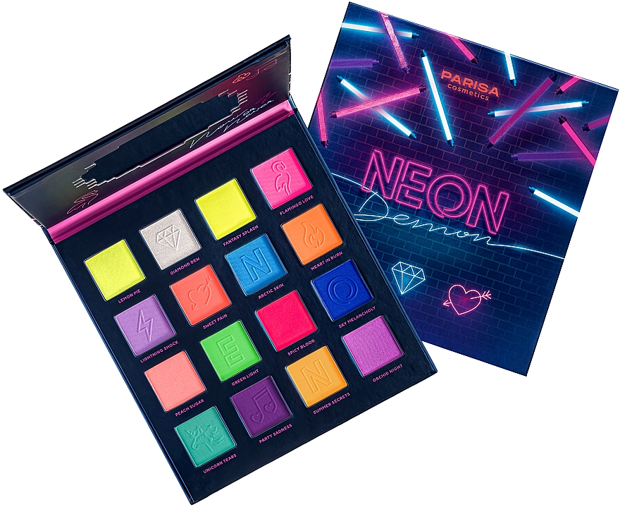 Палетка тіней для повік "Неонова", 16 відтінків - Parisa Cosmetics Neon Demon Eyeshadow Palette — фото N4