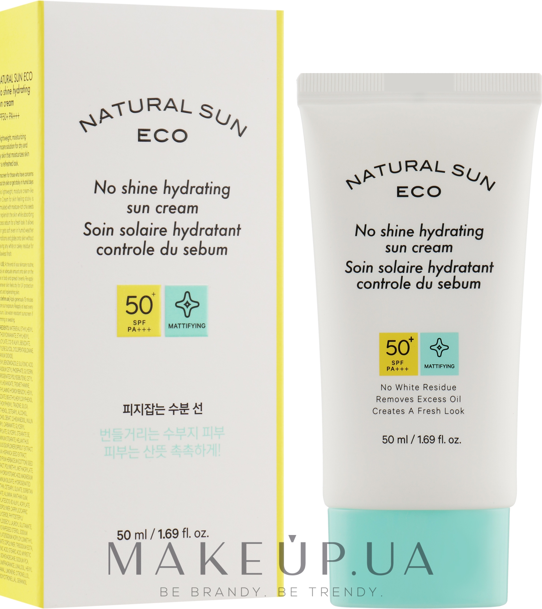 Солнцезащитный крем - The Face Shop Natural Sun Eco No Shine Hydrating Sun Cream SPF50 — фото 50ml