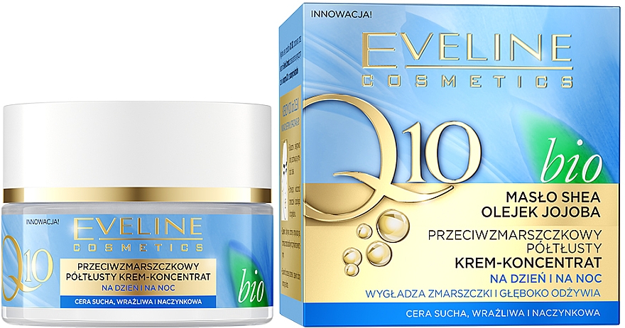 Денний напівжирний крем проти зморщок - Eveline Cosmetics Q10 Face Cream SPF 10 — фото N1