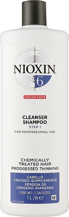 Шампунь очищающий против выпадения волос с технологией защиты цвета - Nioxin Thinning Hair System 6 Cleanser Shampoo — фото N2
