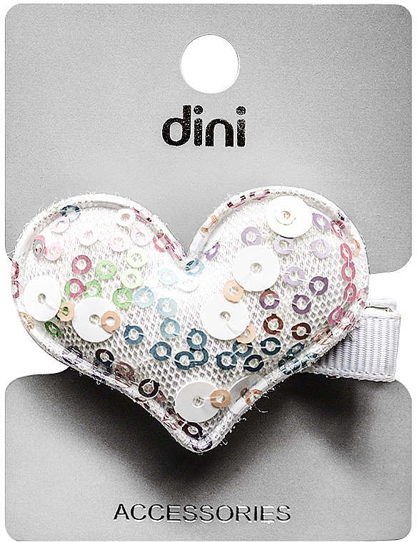 Заколка для волос "Серце с пайетками", d-092, молочная - Dini Style — фото N1