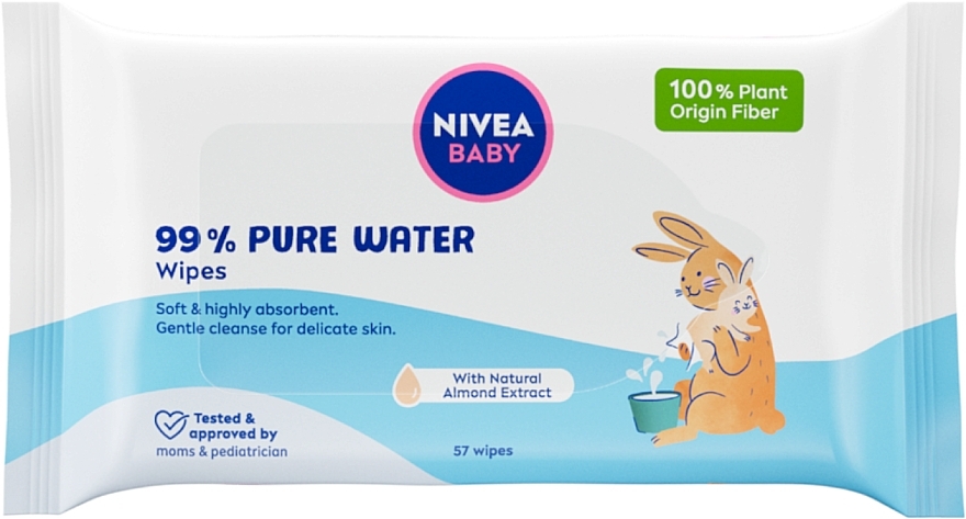 Биоразлагаемые салфетки, 57 шт. - Nivea Baby 99% Pure Water — фото N1