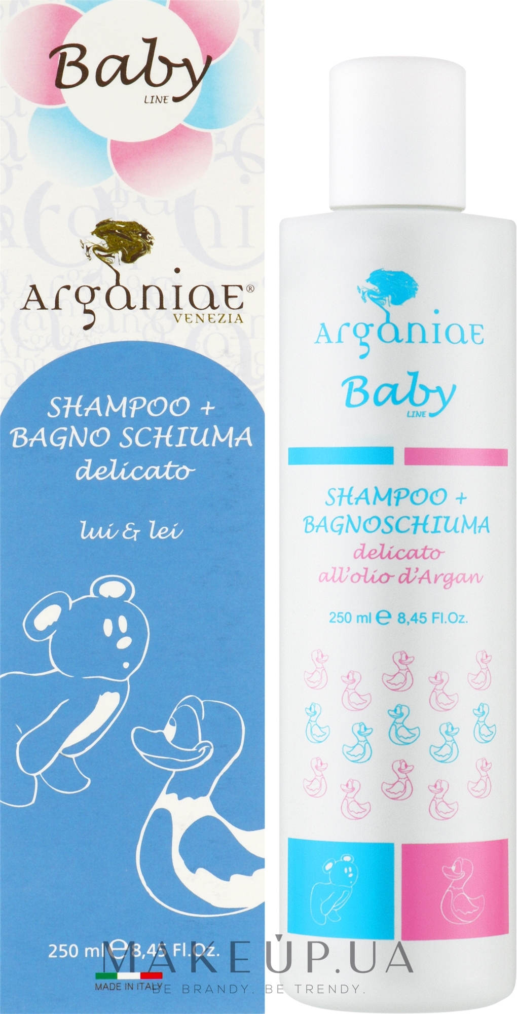 Дитячий парфумований шампунь-піна для купання для шкіри та волосся - Arganiae Baby Shampoo + Bath Foam Light — фото 250ml