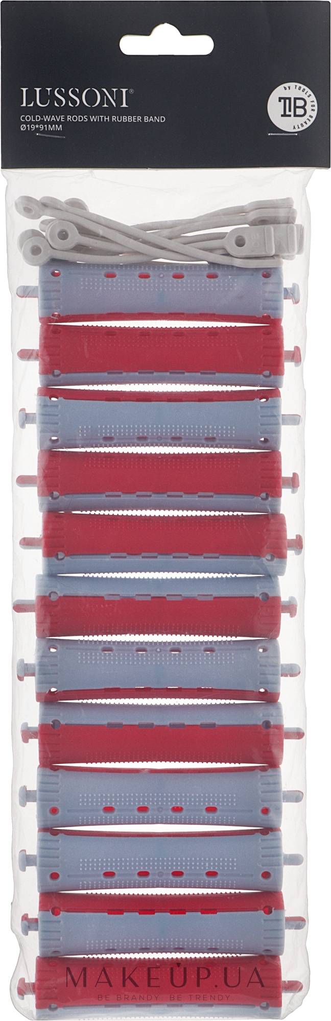 Бігуді для волосся O19x91 мм, червоно-блакитні - Lussoni Cold-Wave Rods With Rubber Band — фото 12шт