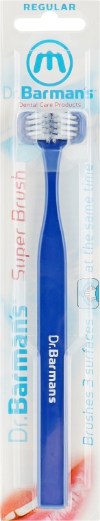 Трехсторонняя зубная щетка, стандартная, синяя - Dr. Barman's Superbrush Regular — фото N1