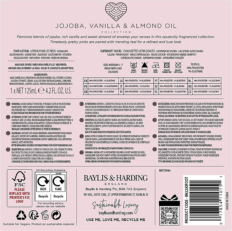 Набор - Baylis & Harding Jojoba, Vanilla & Almond Oil Foot Set (f/lot/125ml + socks/2pcs) — фото N3