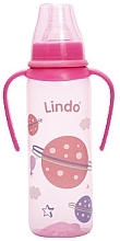 Пляшка кольорова з ручками та силіконовою соскою, 250 мл, рожева - Lindo Li 139 — фото N1
