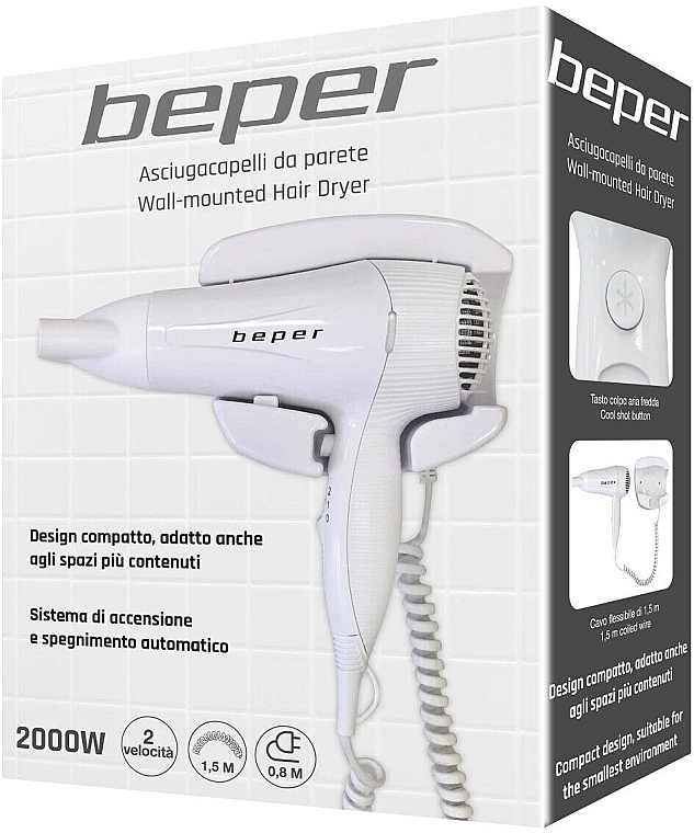 Фен для волос настенный, 40.490, белый - Beper Wall-mounted Hair Dryer — фото N5