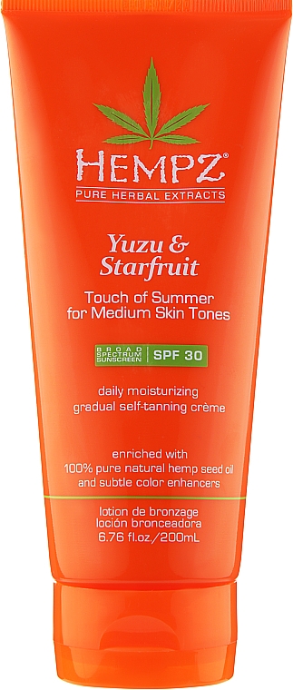 Сонцезахисне молочко SPF30 для тіла з бронзантом темного відтінку "Юдзу і карамболь" - Hempz Yuzu And Starfruit Touch of Summer for Medium Skin Tones SPF30 — фото N1