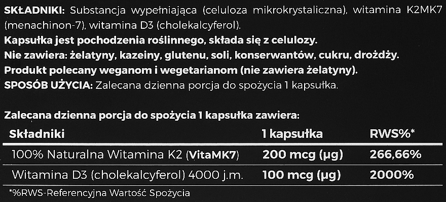 Пищевая добавка "Витамин K2 200 µg + D3 4000 j.m.", в капсулах - Laborell — фото N2