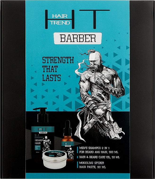 Набор мужской по уходу и стайлингу для волос - Hair Trend Barber (smp/300ml + oil/30ml + paste/90ml) — фото N1