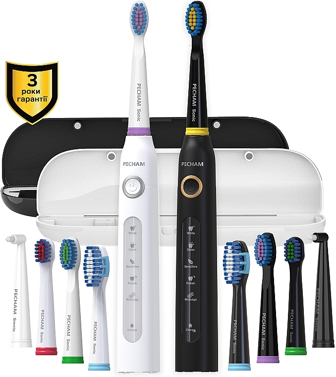 Набір електричних зубних щіток - Pecham Black And White Travel Set (toothbrush/2pcs)