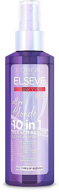 Спрей 10 в 1 для осветленных, мелированных волос и всех оттенков натурального блонда - L'oreal Paris Elseve Color Vive All For Blonde 10 in 1 — фото N1