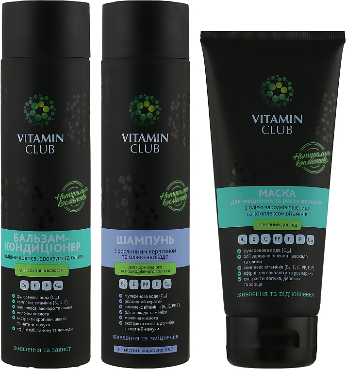Набір "Зміцнення й живленния" - VitaminClub (h/shampoo/250ml + h/mask/200ml + h/cond/250ml) — фото N2