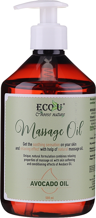 Олія для масажу - Eco U Avocado Massage Oil — фото N1