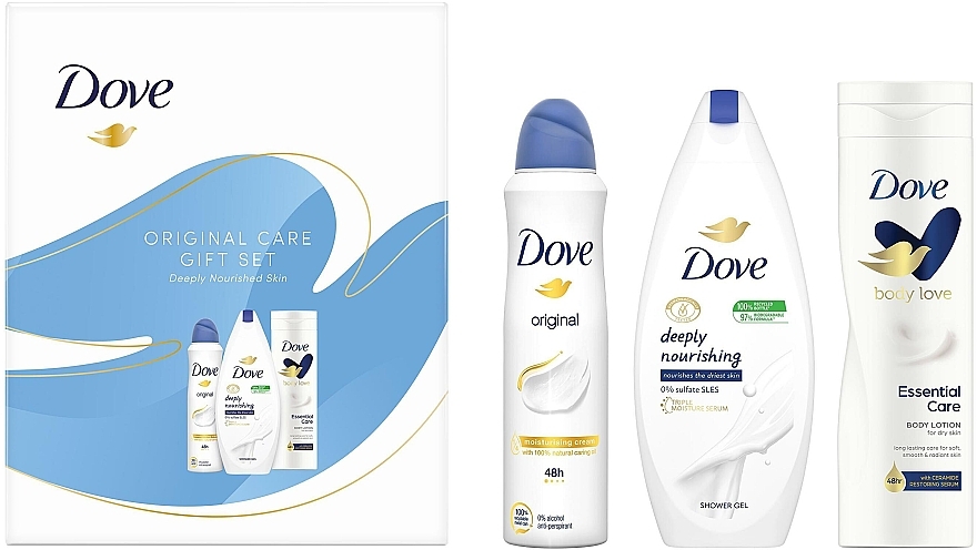 Набір - Dove Original Care Gift Set (sh/gel/250ml + b/lot/250ml + deo/150ml) — фото N2