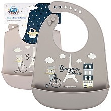 Слюнявчик силиконовый с карманом "Bonjour Paris", бежевый - Canpol Babies — фото N1