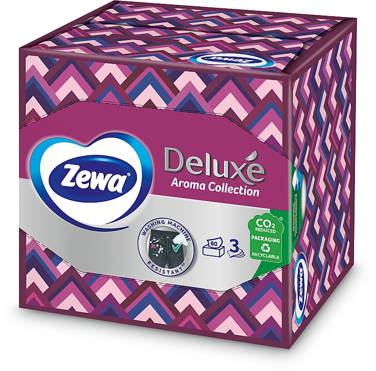 Серветки косметичні з ароматом, тришарові, бузкові з галочками, 60 шт. - Zewa Deluxe Box Aroma Collection — фото N1