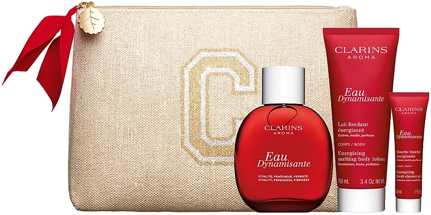 Clarins Eau Dynamisante - Набор (edt/100ml + b/lot/100ml + sh/gel/30ml + pouch) — фото N1