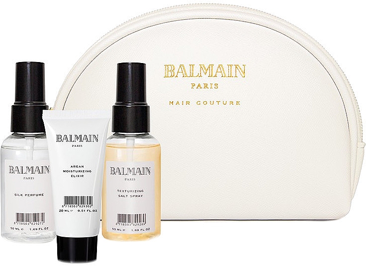 Набор - Balmain Paris Hair Couture White Cosmetic Styling Bag (h/parfum/20ml + elixir/50ml + styling/spray/50ml + bag) — фото N1
