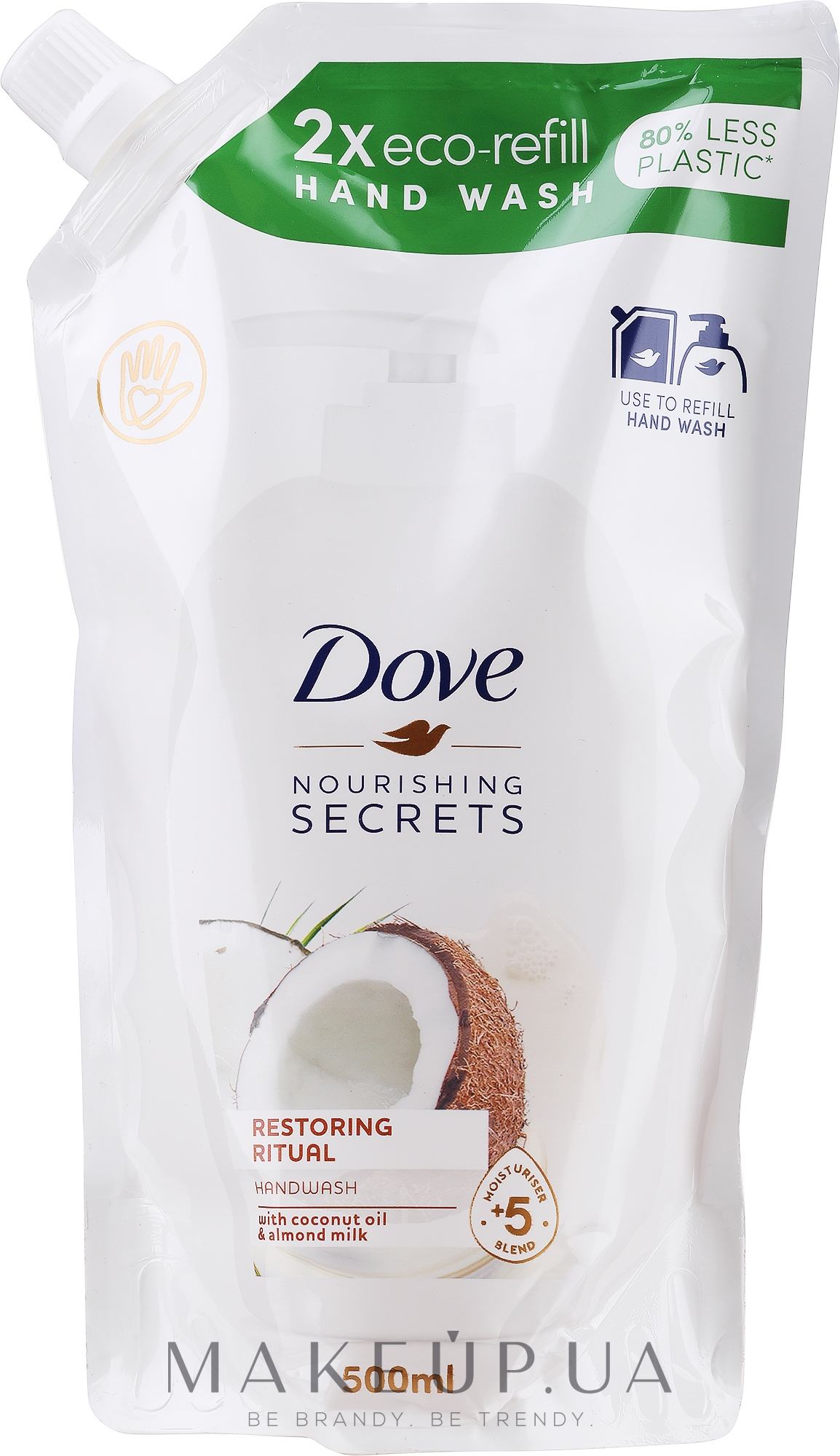 Жидкое мыло для рук "Кокосоое масло и миндальное молочко" - Dove Nourishing Secrets Restoring Ritual Hand Wash (дой-пак) — фото 500ml