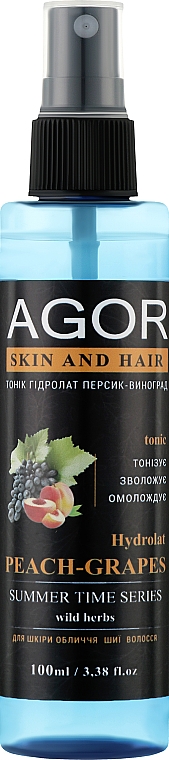 Тонік "Гідролат персик-виногрд" - Agor Summer Time Skin And Hair Tonic