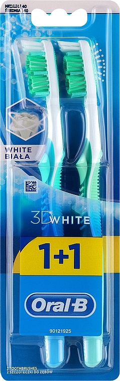 Набор зубных щеток, 40 средней жесткости, салатовая + зеленая - Oral-B Advantage 3D White 1 + 1