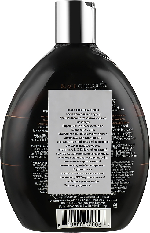 Крем для солярію з супершоколадними бронзантами - Tan Incorporated Black Chocolate 200x — фото N2