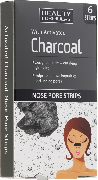 Очищувальні смужки для носа, з активованим вугіллям - Beauty Formulas With Activated Charcoal Nose Pore Strips — фото N1
