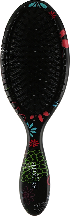 Масажна щітка для волосся, HB-08-06, чорна з квітами - Beauty LUXURY — фото N1
