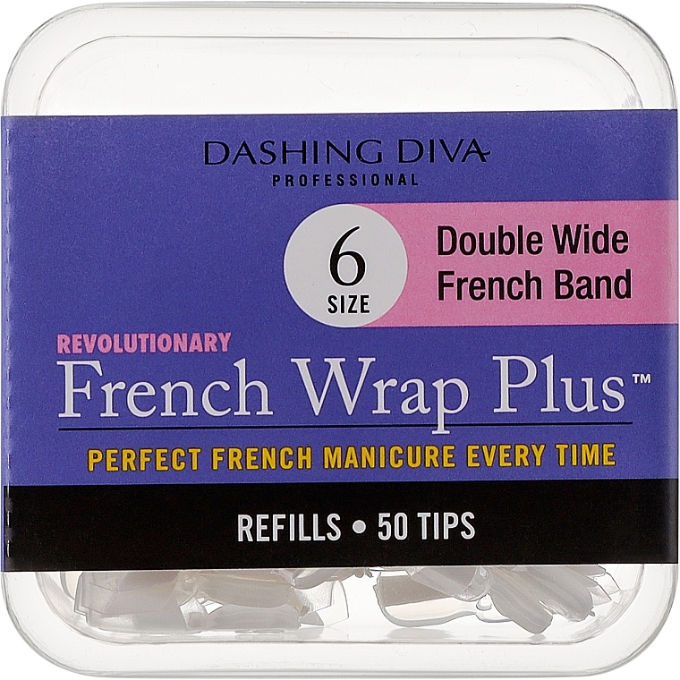 Тіпси широкі - Dashing Diva French Wrap Plus Double Wide White 50 Tips (Size - 6) — фото N1