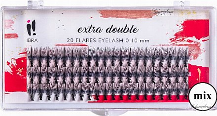 Накладні пучки C 0,1 мм, мікс - Ibra Extra Double 20 Flares Eyelash Mix — фото N3